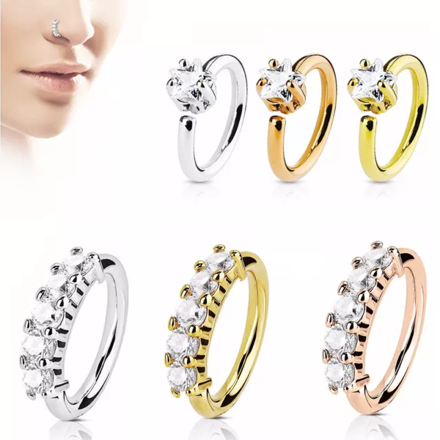 Gold Nose Ring Star Zircon Ear Cuff Hoop Tragus Stud Cartilage Septum Piercing