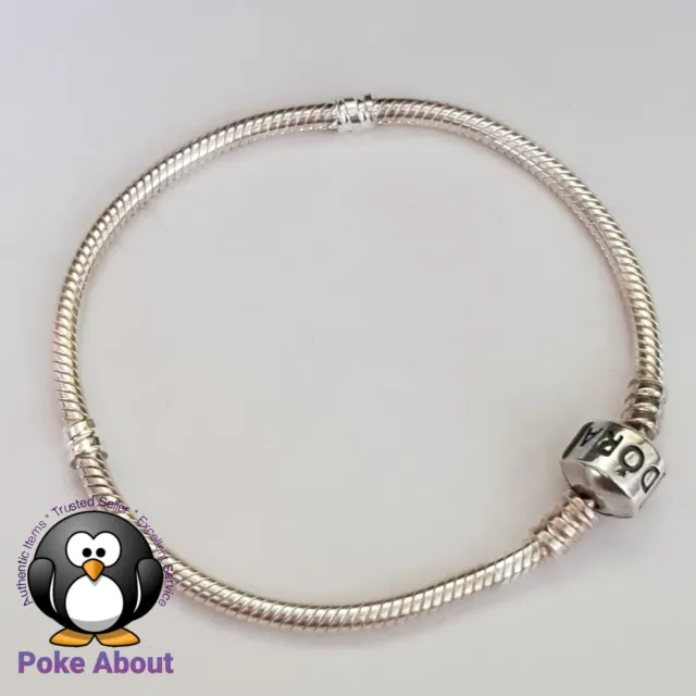 PANDORA Barrel clasp Silver Moments logo Bracelet 18cm Genuine