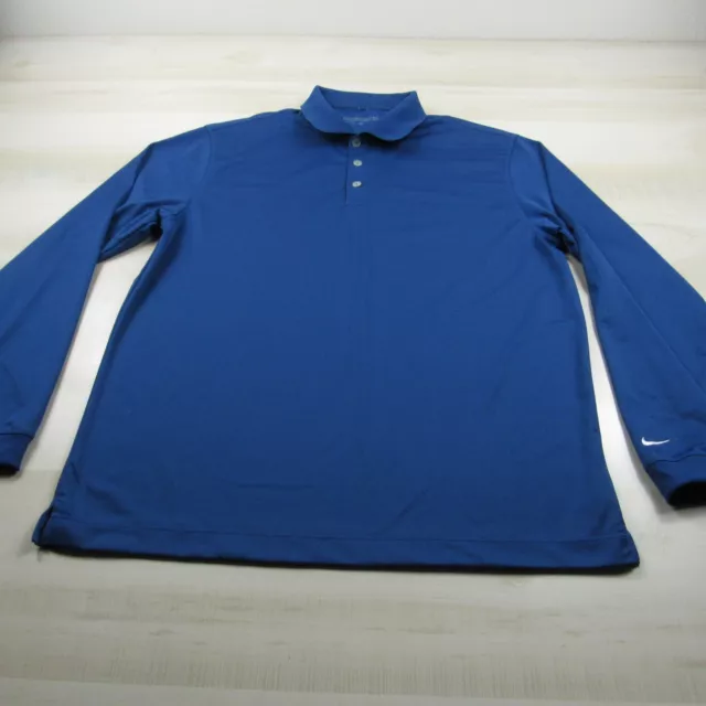 Nike Polo Shirt Mens Large Blue Golf Drifit Performance Long Sleeve Outdoor