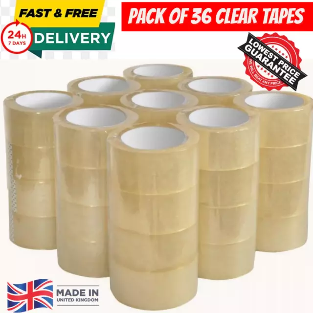 36 ROLLS STRONG CLEAR PARCEL PACKING TAPE PACKAGING BOX SEALING 48MM x 66M