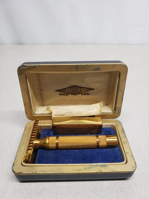 Gillette 1930 NEW BOSTONIAN Common Bar Handle DE Safety Razor Set in Case