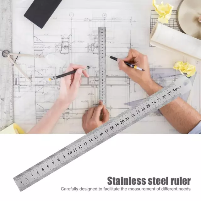Stainless Steel Metal Straight Ruler Double Sided Measuring Tool (300mm)
