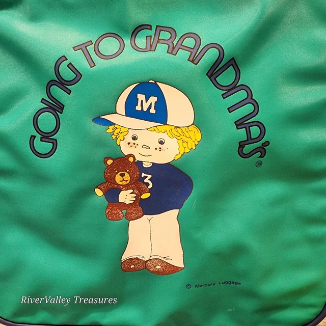 Going To Grandmas Rare Kids Rolling Suitcase 1980s 90s Boy Teddybear Vtg Travel