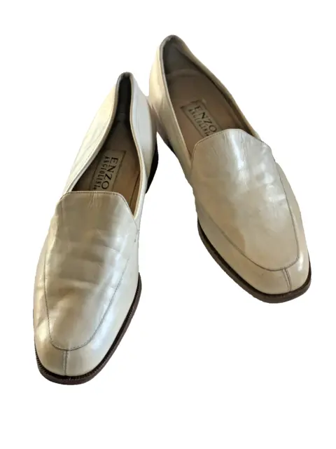 Vintage Enzo Angolini Cream Genuine Soft Leather Loafers Italy Size 8.5M