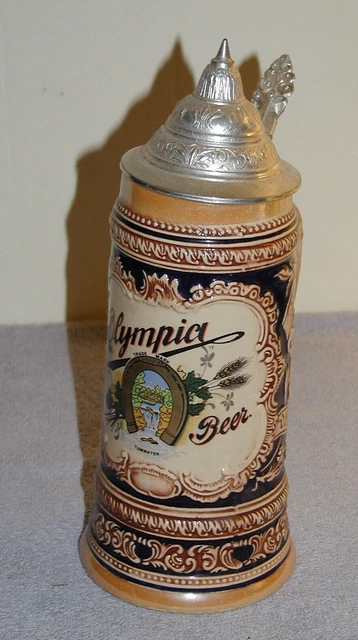 Vintage Olympia Beer Lidded Beer Stein by Gerzit Made in West Germany 10½ inch
