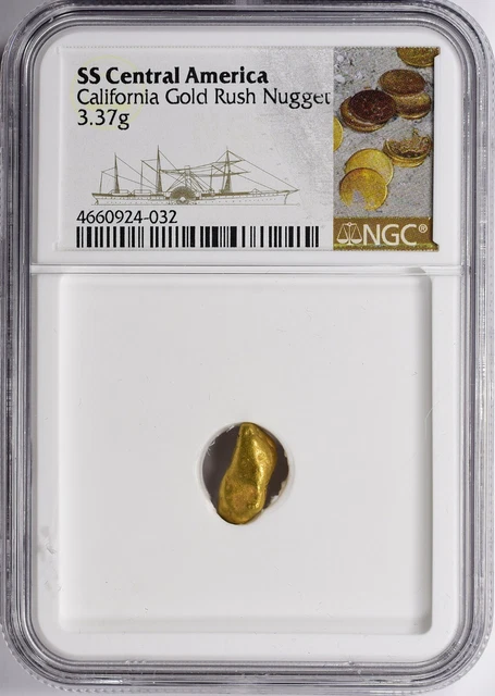 1857 California Gold Rush Nugget 3.37 Grams S.S. Central America Shipwreck *NGC