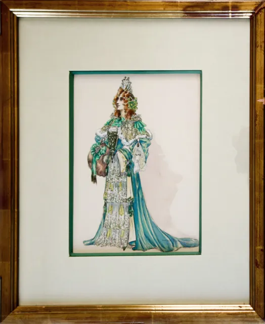 Charles Bétout Costume scène folies bergères 1900 superbe aquarelle encadrée