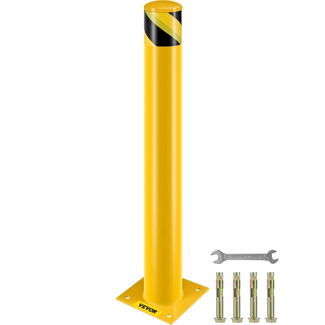 Uimoso Safety Bollard 36"H 4.5"D Steel Post Yellow Street Parking Signs Barrier