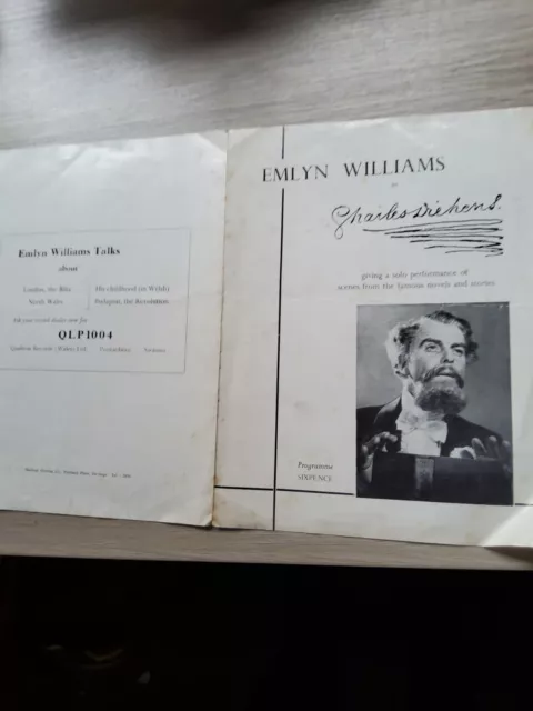 Theatre Programme 1950S,Emlyn Williams As Charles Dickens