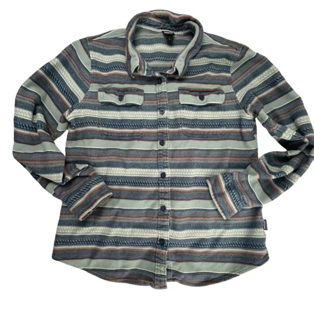 Patagonia Organic Cotton Fjord Flannel Shirt Size Large 53916 Aztec Stripe Women