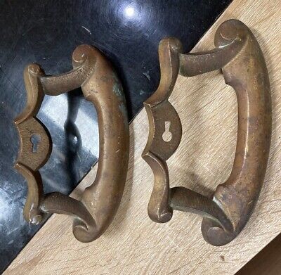 Ancienne paire de poignée de porte avec trou pour clé vintage Bronze vintage