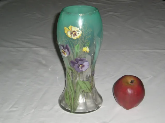 Mont Joye French Art Glass Enamel Vase Iris Motif Early 20th Century 9 3/4''