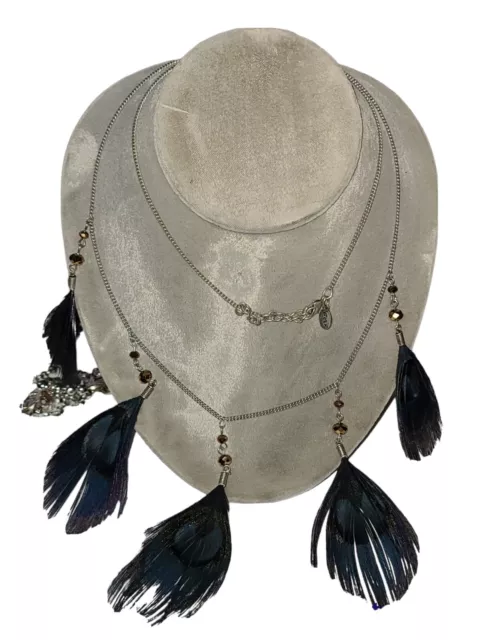 Set Of 4 American Eagle Outfitters Layering Charm Necklaces Feathers Beads AEO