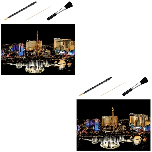 2 juegos de 4 piezas hágalo usted mismo imagen de rasguño Las Vegas Nocturne arañazos dibujo