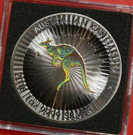 Australien 1 Unze "Kangaroo" 2018 1 Dollar Silber #F3952 "Gold Hologram" 500 ST