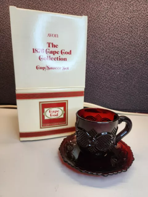 In Box Avon Vintage 1876 Cape Cod Collection Ruby Red Cup/ Saucer Set