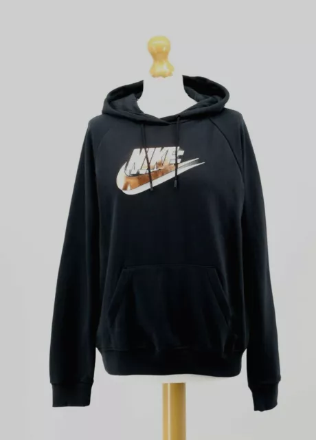 Nike Damen Sportbekleidung Schwarz Bedruckt Overhead Hoodie Kapuzenpullover Uvp £ 45 T