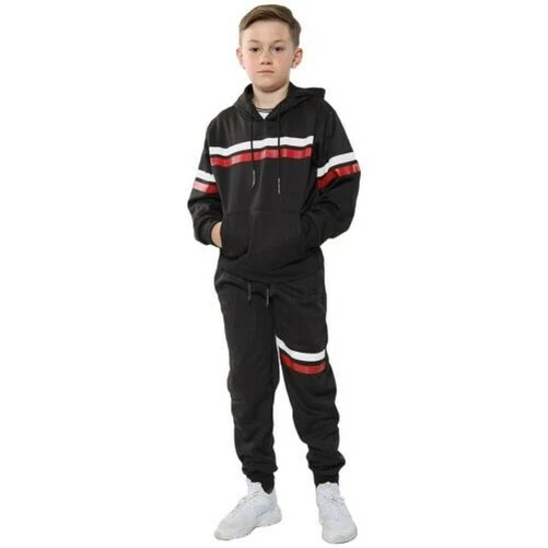 Bambine Ragazzi Tuta Nero Pile con Cappuccio da Jogging Top Fondo Sportswear