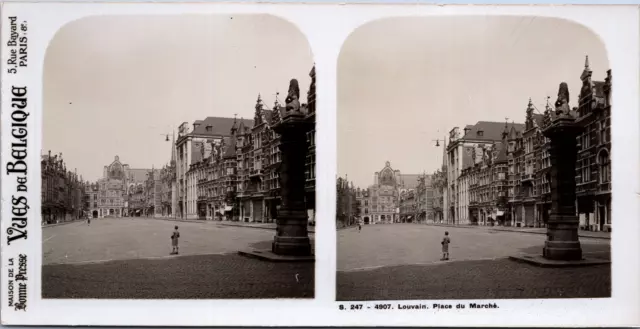 Belgique, Louvain (Leuven), Place du Marché, Vintage print, ca.1910, Stéréo Tira