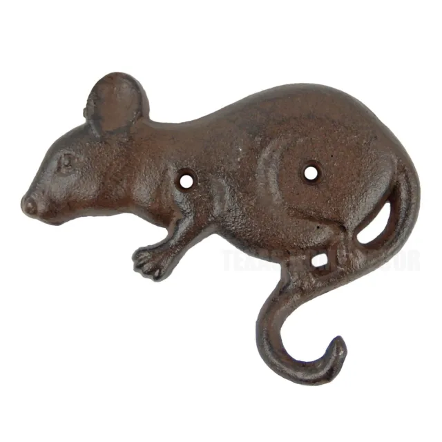 Mouse Tail Wall Hook Cast Iron Key Towel Coat Hanger Rustic Antique Style Brown