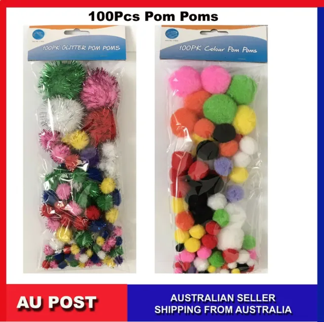 100Pcs Assorted Glitter Colour Craft Pom Poms  Art Decoration PomPoms