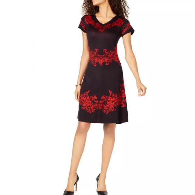 NY COLLECTION Women's Red Susan Petites Baroque V-neck Sweater Dress PXL TEDO