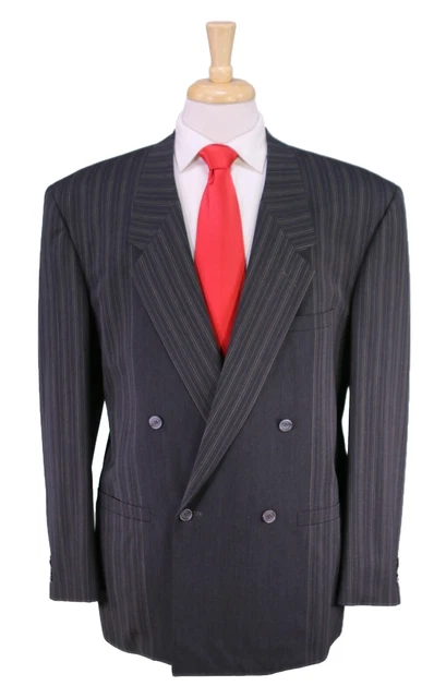 Gianni Versace Vintage 1990's Double Breasted Gray Unique Striped Wool Suit 40R