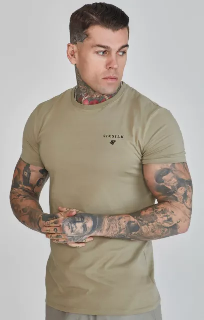 SikSilk Men's Muscle Fit T-Shirt Tee Khaki