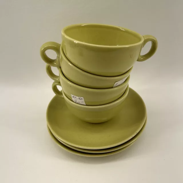4 Vintage MCM Russel Wright Iroquois Casual China Chartreuse Teacups/ 3 saucers