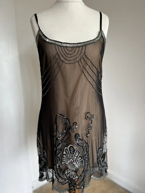 River Island Strappy Beaded Mesh  Occasion Mini Dress Black Size 10