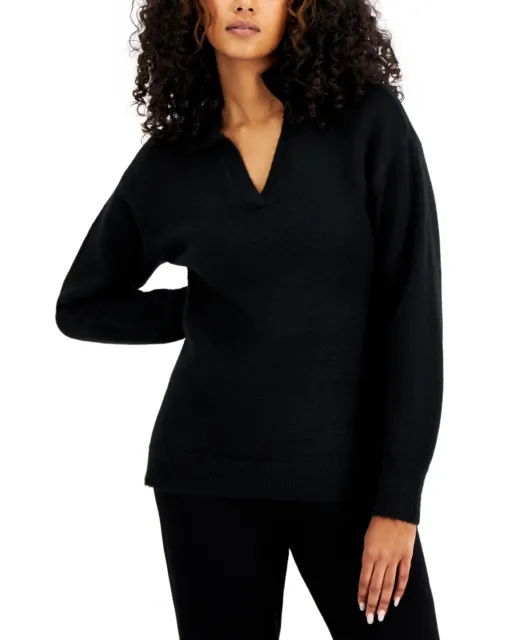 MSRP $70 Alfani Collared Tunic Sweater Black Size Large