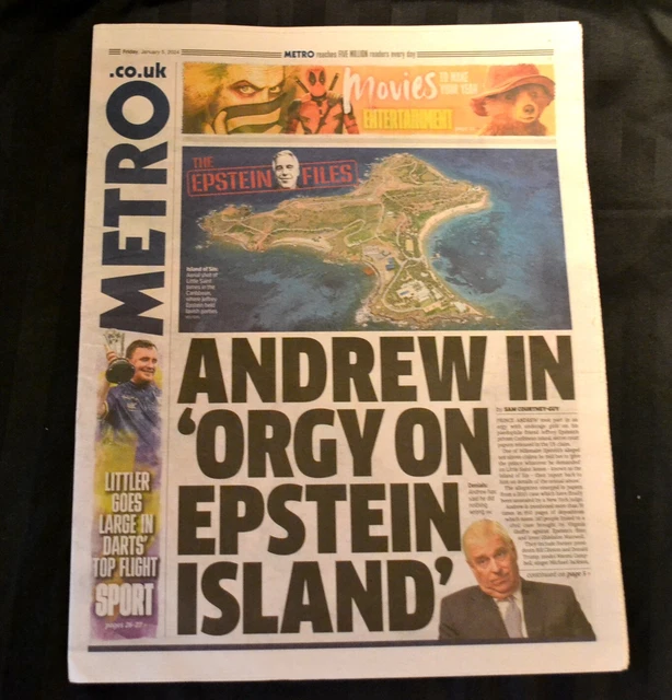 THE UK METRO Newspaper 05/01/24 January 5th 2024 Prince Andrew Epstein