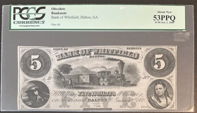 5 Dollars - Bank of Whitfield Dalton - Obsolete Currency PCGS 53 PPQ #59206