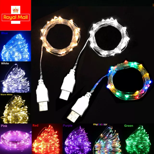 USB LED Micro Rice Wire Copper String Fairy Lights Party Decor Christmas Gift UK