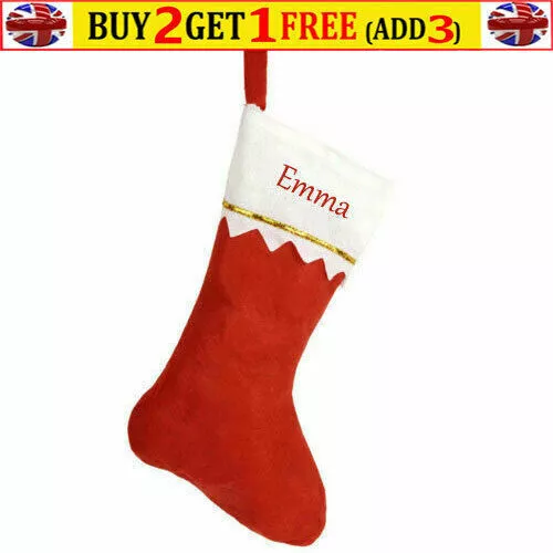 Personalised Name Christmas Red Stocking Sack Deluxe Xmas Kids Gift Filler Bag