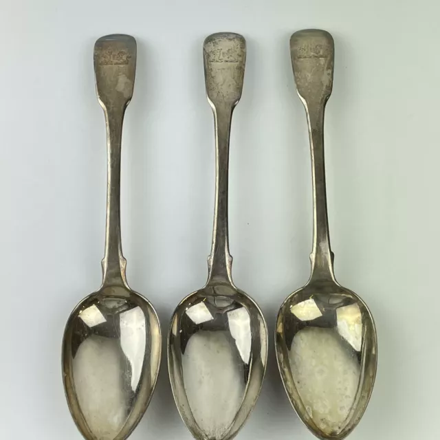 Antique Georgian Set Of 3 Solid Silver Serving Spoons William Eley & Fearn 1814