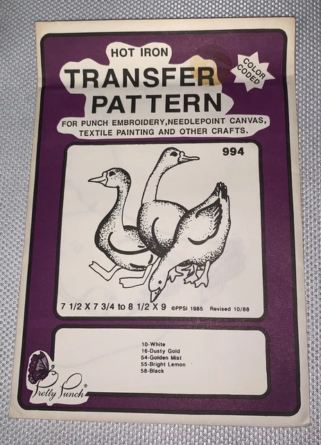 E4 '89 Bonito Patrón De Transferencia Bordado Codificado Con Punzón 994 Pato Ganso Estanque Pájaro