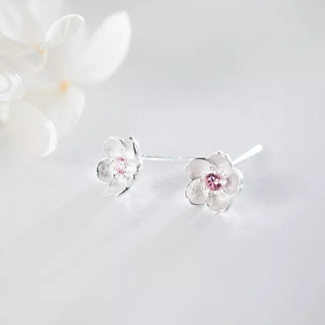 Ohrstecker Kirschblüte Sterling Silber 925 Zirkonia rosa Ohrringe Blume Damen