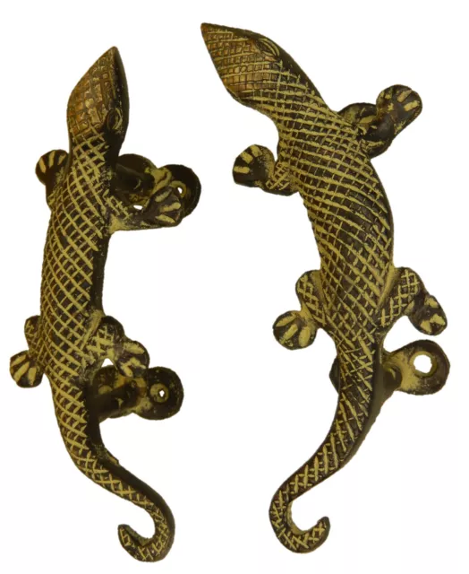 Yellow Carved Lizard Antique Vintage Finish Handmade Brass Door Handle Pull Knob