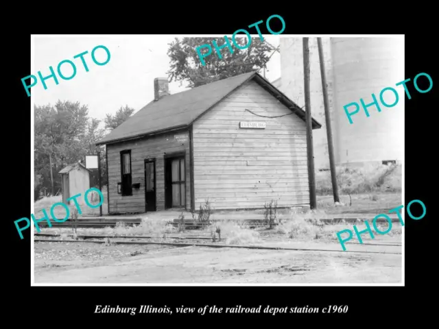 OLD LARGE HISTORIC PHOTO OF EDINBURG ILLINOIS THE RAILROAD DEPOT STATION c1960