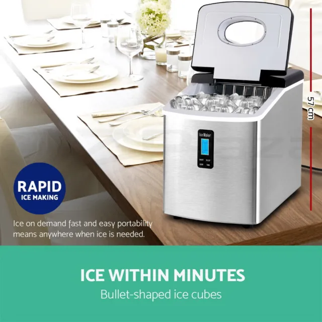 Devanti Ice Maker Machine Commercial Stainless Steel Portable Ice Cube Tray 3.2L 2