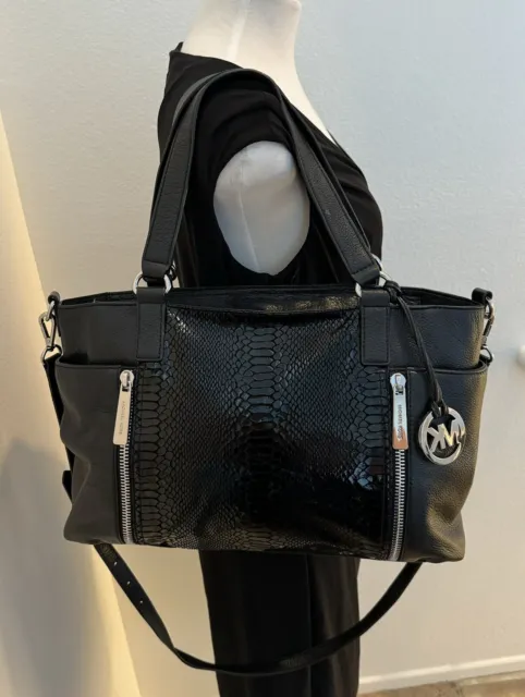 MICHAEL KORS Black Python Snake Pebbled Leather Crossbody And Shoulder Bag.