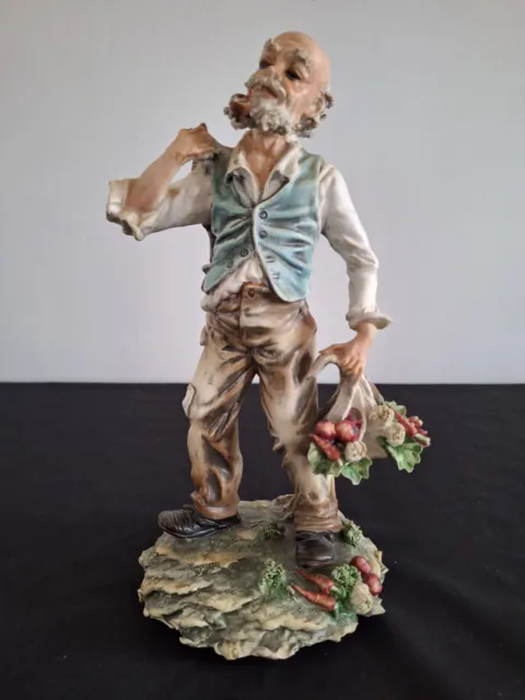 Vtg. Capodimonte Figurine Italy Men With Pipe And Vegetable Bag Signed C.mollica