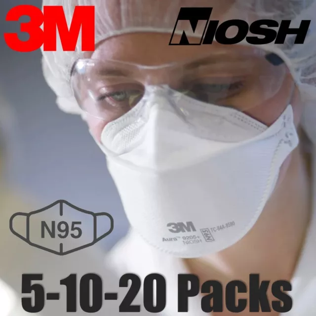 3M Aura 9205+ N95 NIOSH Approved Particulate Respirator Face Mask | USA Made |