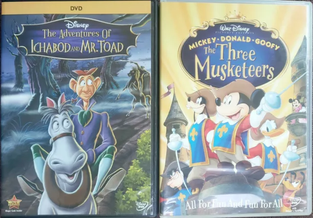 Disney DVD lot Prince & Pauper, Ichabod & Mr. Toad, Three Musketeers kids movies
