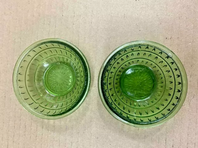 Old Vintage Rare Beautiful 2 Pc Green Glass Carnival  Bowl, Japan