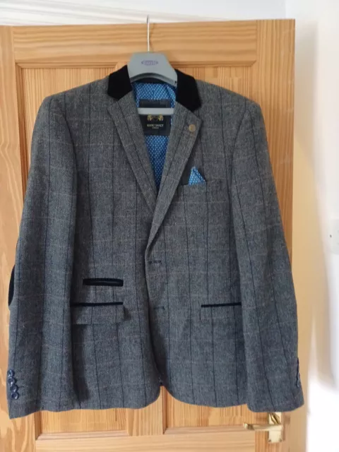 Marc Darcy Jacket Blazer Grey Tweed Check Herringbone Elbow Patches Size 42 R