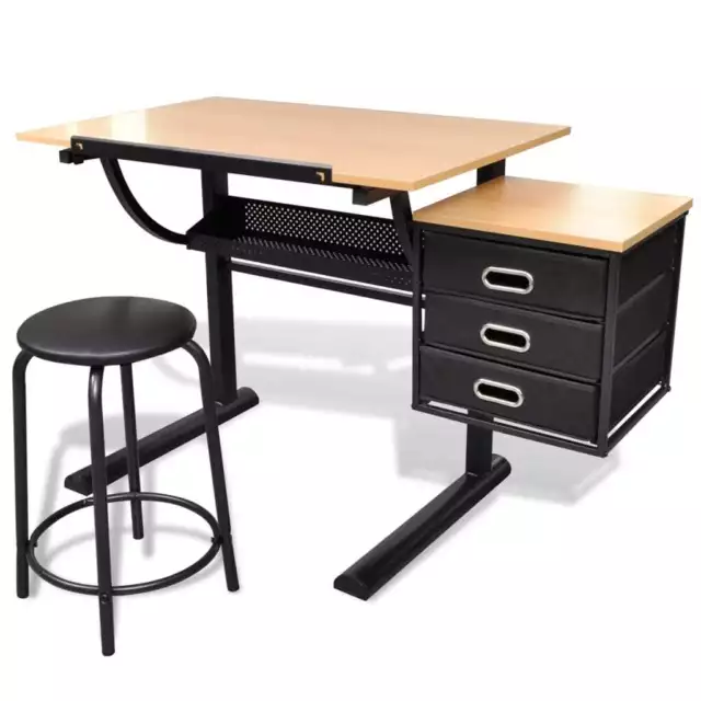 Table à dessin inclinable à 3 tiroirs avec tabouret vidaXL 2