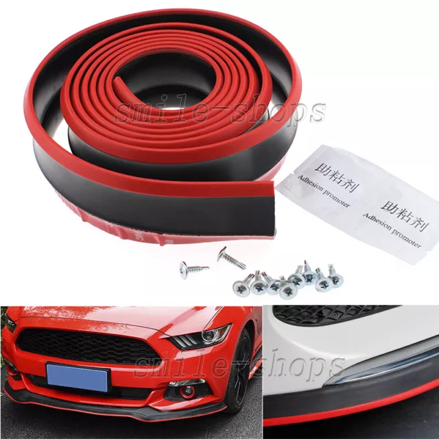 2.5M Black with Red Edge PU Front Bumper Lip Splitter Chin Spoiler Body Kit Trim