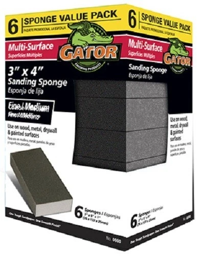 Ali GatorSanding Sponge, Fine/Medium, 3 x 4-In., 6-Pk., 4199